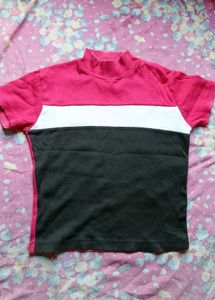 Greens &amp; Chillis Pink Turtleneck Crop Top