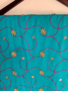Beautiful Embroidery Blue Colour Saree