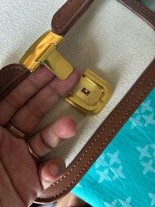Off White Canvas Sling Bag