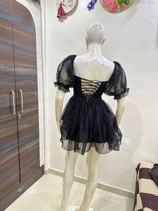 Black Puff Sleeve Mini Dress