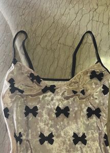 White Velvet Mini Dress With Cute Black Bows