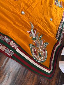 Mustard Yellow Saree With emblished Border &amp;Blouse