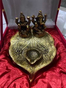 Ganesh Ji Lakshmi J Pooja Plate Leaf Style & Diya