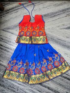 Girls' Ethnic Pattu Pavadai Set