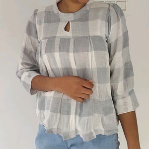 White And Grey Checked Women&#39;s Crop Top