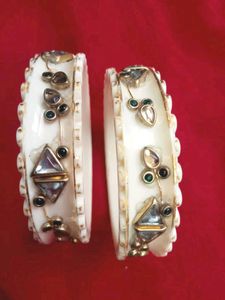 Beautiful Red Kundan Work Kada And White Kundan Work Kada Combo