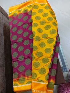 Pure Bangalore Silk Maroon With Yellow Border