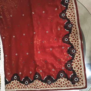 Red Party Wear Heavy Saree Blouse Petticoat Set