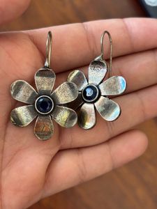 Oxidised Silver Flower Earrings
