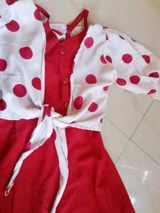 A Beautiful Red Frock With White Bobbyprint Shrug❤