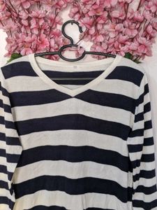 Navy Blue And White Strip Korean Style Sweater
