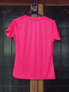 Pink fluorescent T-shirt (Size : M)