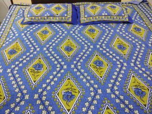 Blue Floral Diamond Pattern Bedding Set