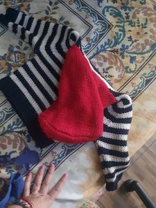 Striped baby sweater with red hood 6 To 12 Month