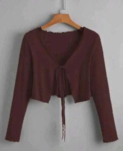 Brown Full sleeve Open Front Shrug top