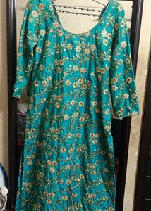 Teal & Gold Embroidered Kurti