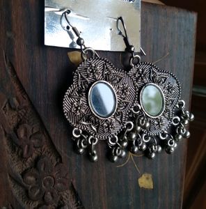 Black Mirror Oxidised Silver Earrings