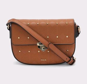Iykyk Compact Brown Textured Crossbody Bag