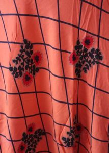 Women Embroidered Ankle Length Kurta, Orange