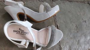 White Heels with Rhinestone Ankle Strap