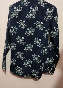 Navy Blue Flower Print Shirt For Men 36 Chest