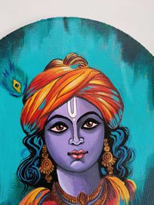 Abstract Krishna Round Canvas Painting