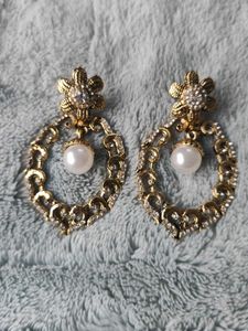 Vintage Gold &amp; Pearl Drop Earrings