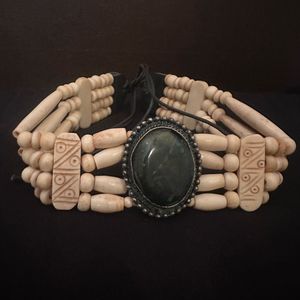 vintage bone beaded agate boho choker