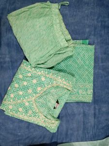 🩵Aqua Blue Printed Cotton Suit Set with Dupatta🩵