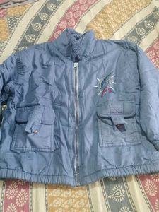 Boys Blue Embroidered Jacket