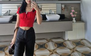 Red Crop Top with Lace Detail