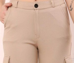 Beige High-Waisted Cargo Pants