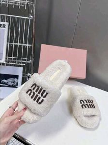 Furry Off-white Slides For Women