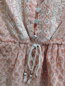 Peach Embroidered Kurta