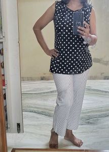 Polka Dot Sleeveless Top And Pant  Like New