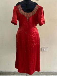 Pakistani Style Red-Orange Embellished Kurti