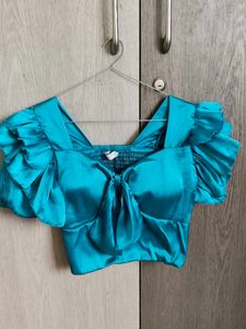 Blue Ruffle Crop Top