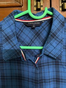 Harvard Unisex Blue &amp; Black Checkered Shirt