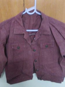 Maroon Cropped Denim Jacket