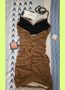 Gold Shimmer Micro Threads Mini Dress