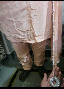 Peach silk cotton Kurta Set with Dupatta 3xl