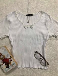 Cute White Ribbed Crop Top🫶(size L)