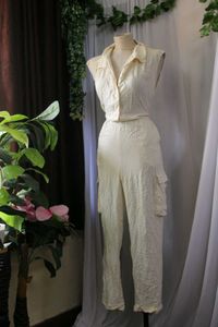 Vintage Cream Button-Down Jumpsuit