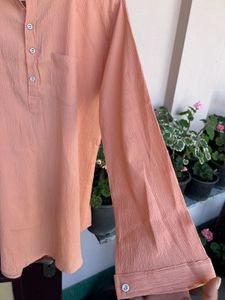 Peach Cotton Kurta - Long Sleeves
