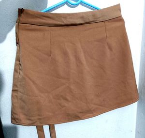 Camel Faux Suede Wrap Mini Skirt