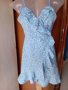 Blue Floral Wrap Dress