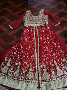 Very Beautiful Red Net Gown Heavy Embroidery