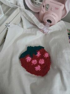 Strawberry Tote Bag Punch Needle Handmade