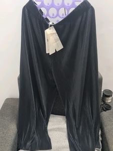 Bronte Elastic Waist Ribbed Wide Leg Trousers, Bla