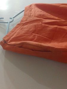 Orange Cropped Linen Pants